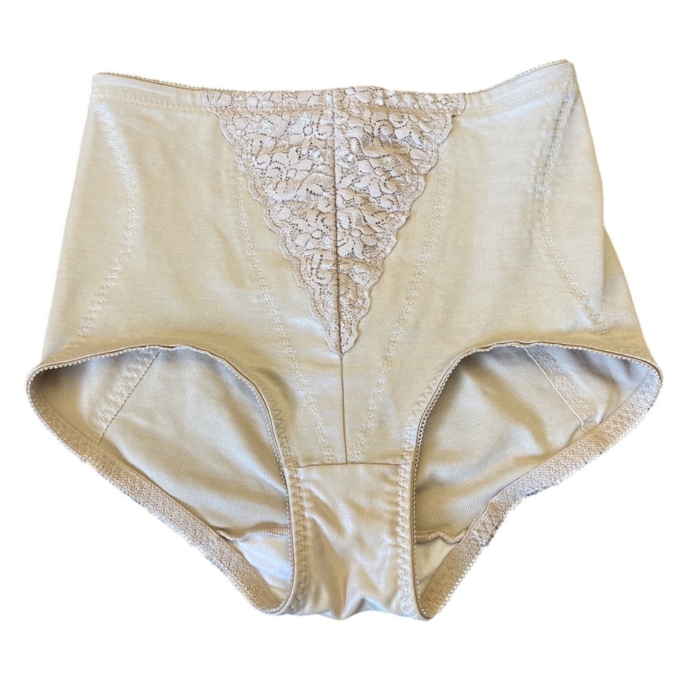 SEARS Ivory High Waisted Sheer Nylon Shaper Girdle Panties Large 22051 nude Lace